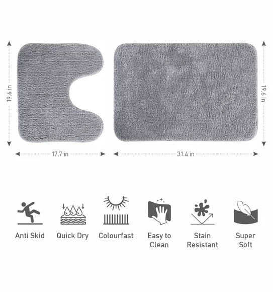 Munich Anti skid Polyester Bath Mat Grey