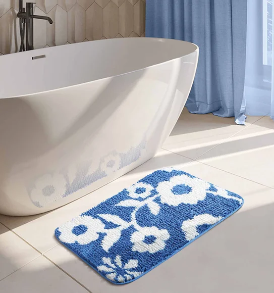 Urban Anti skid Quick Dry Bath Mat Blue and White