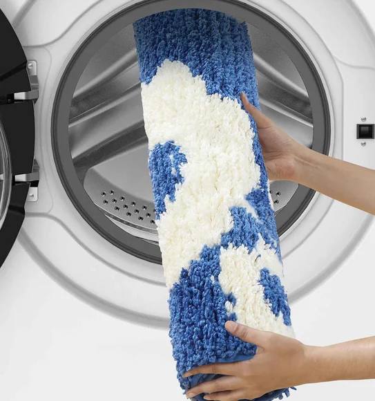 Urban Anti skid Quick Dry Bath Mat Blue and White