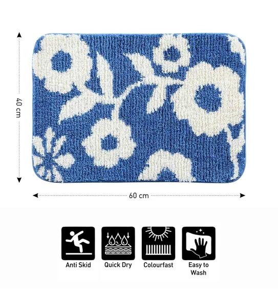 Urban Anti skid Quick Dry Bath Mat Blue and White