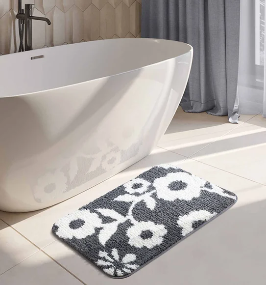 Urban Anti skid Quick Dry Bath Mat Grey White