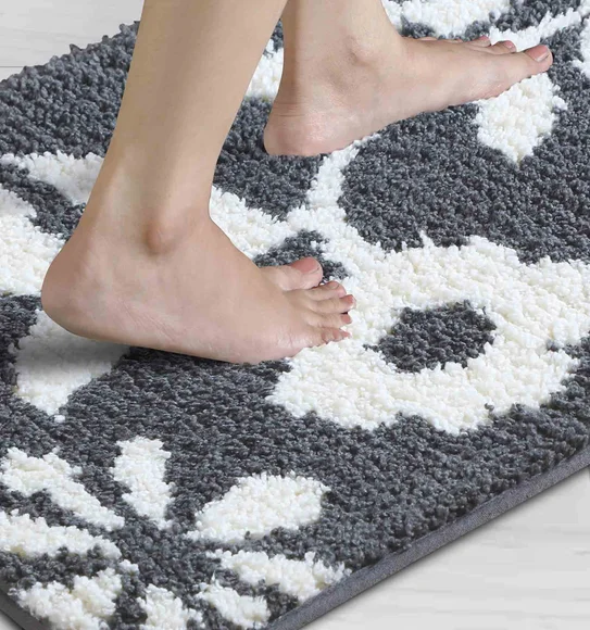 Urban Anti skid Quick Dry Bath Mat Grey White