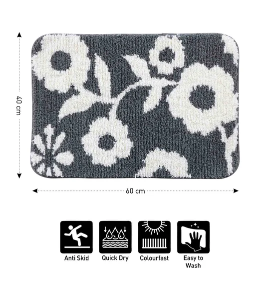 Urban Anti skid Quick Dry Bath Mat Grey White