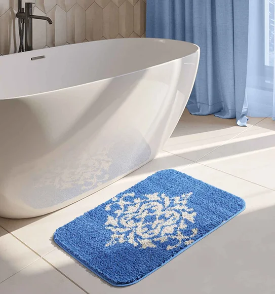 Urban Anti skid Quick Dry Bath Mat Blue and Beige