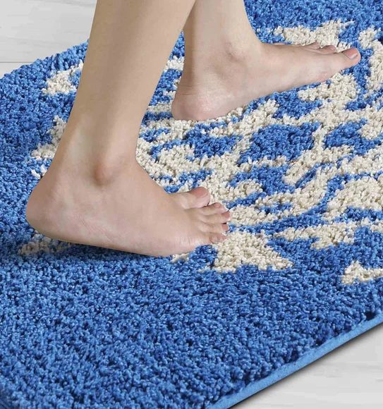 Urban Anti skid Quick Dry Bath Mat Blue and Beige