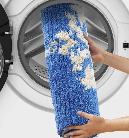 Urban Anti skid Quick Dry Bath Mat Blue and Beige