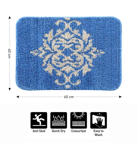Urban Anti skid Quick Dry Bath Mat Blue and Beige