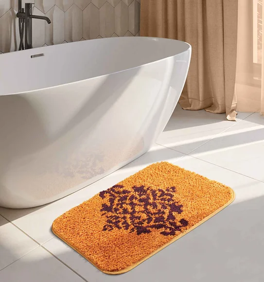 Urban Anti skid Quick Dry Bath Mat Mustard and D.Brown