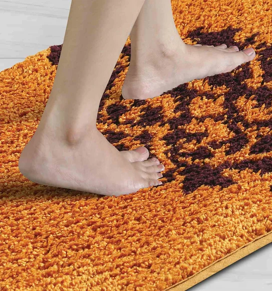 Urban Anti skid Quick Dry Bath Mat Mustard and D.Brown