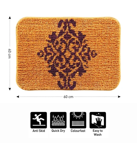 Urban Anti skid Quick Dry Bath Mat Mustard and D.Brown