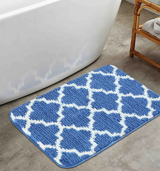Urban Anti skid Quick Dry Bath Mat Blue and Cream