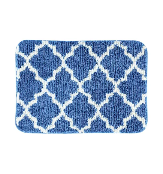 Urban Anti skid Quick Dry Bath Mat Blue and Cream