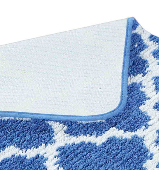 Urban Anti skid Quick Dry Bath Mat Blue and Cream