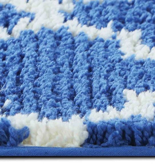 Urban Anti skid Quick Dry Bath Mat Blue and Cream