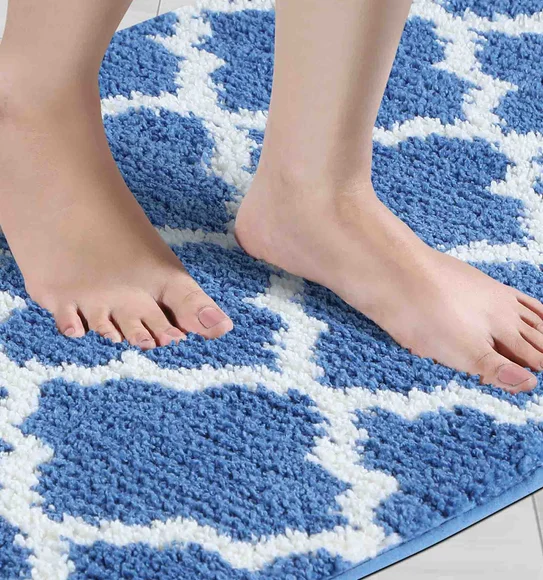Urban Anti skid Quick Dry Bath Mat Blue and Cream