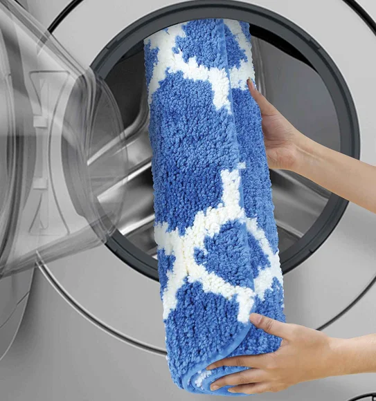 Urban Anti skid Quick Dry Bath Mat Blue and Cream