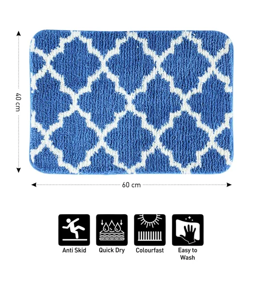 Urban Anti skid Quick Dry Bath Mat Blue and Cream