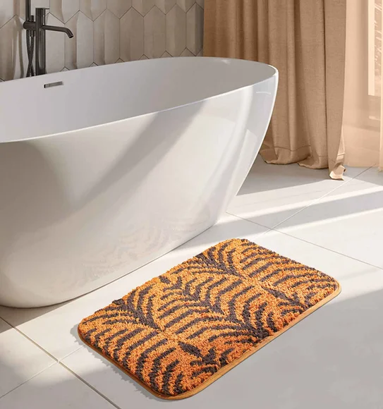 Urban Anti skid Quick Dry Bath Mat Mustard and Brown