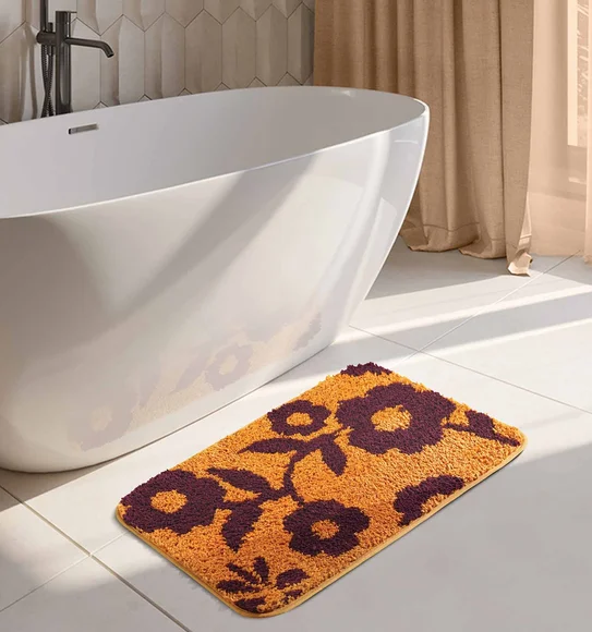 Urban Anti skid Quick Dry Bath Mat Mustard and Maroon