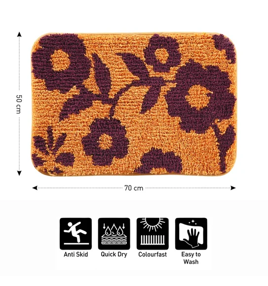 Urban Anti skid Quick Dry Bath Mat Mustard and Maroon