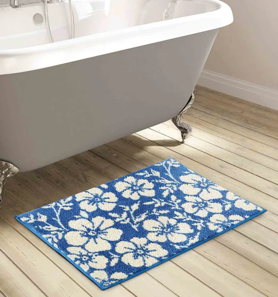 Ryan Quick Dry Polyester Bath Mat Blue Cream