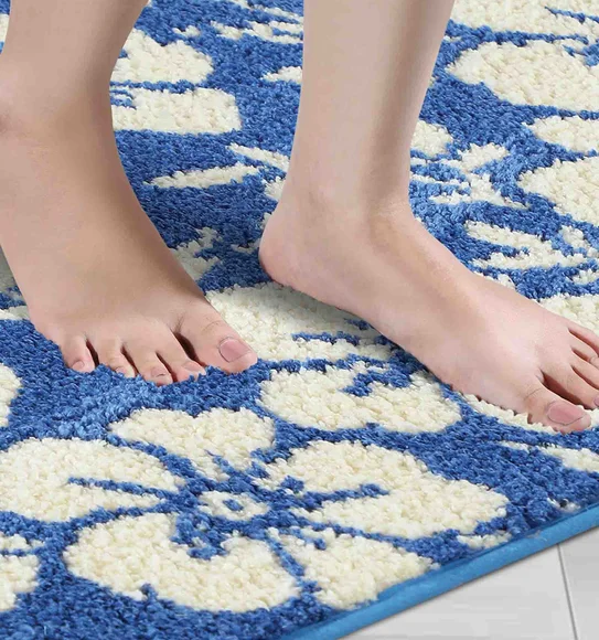 Ryan Quick Dry Polyester Bath Mat Blue Cream