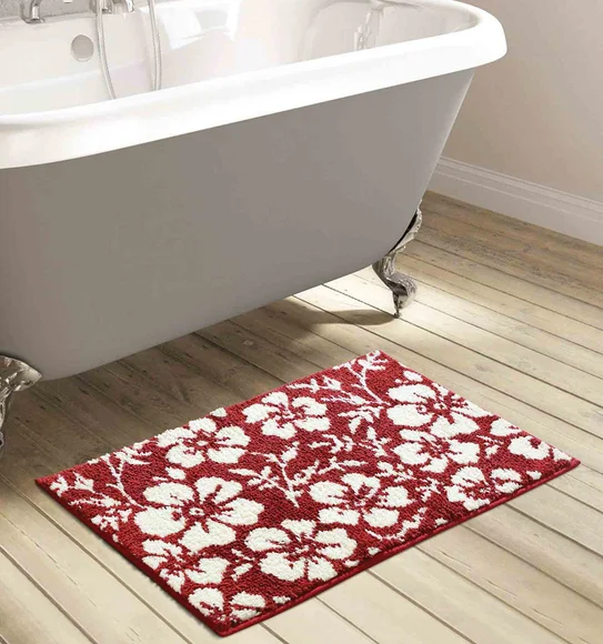 Ryan Quick Dry Polyester Bath Mat Red Cream