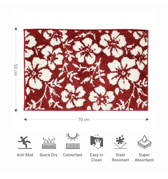 Ryan Quick Dry Polyester Bath Mat Red Cream