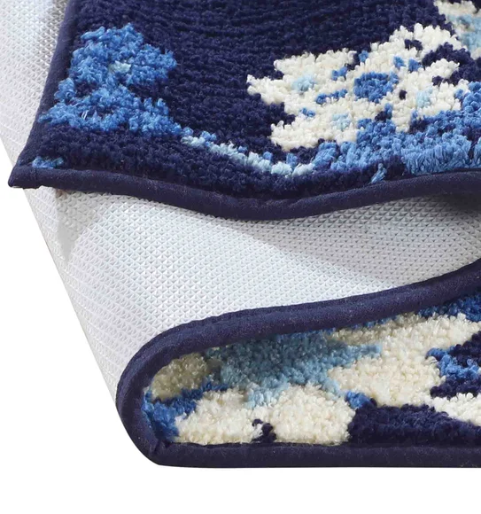 Ryan Quick Dry Polyester Bath Mat Blue and Cream
