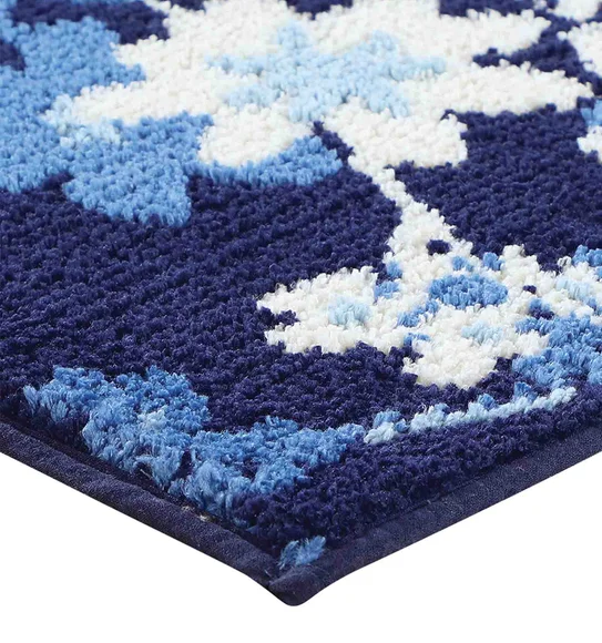Ryan Quick Dry Polyester Bath Mat Blue and Cream