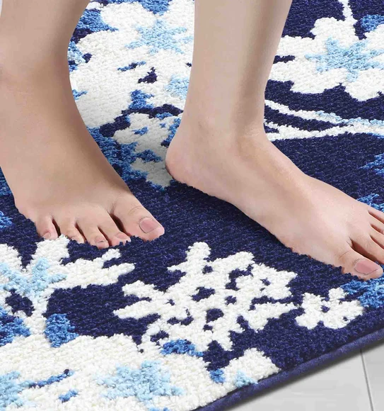 Ryan Quick Dry Polyester Bath Mat Blue and Cream