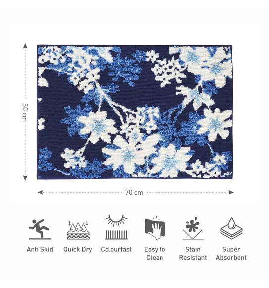 Ryan Quick Dry Polyester Bath Mat Blue and Cream