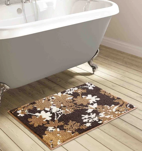 Ryan Quick Dry Polyester Bath Mat Brown Cream