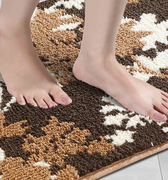 Ryan Quick Dry Polyester Bath Mat Brown Cream