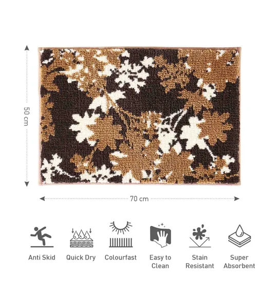 Ryan Quick Dry Polyester Bath Mat Brown Cream