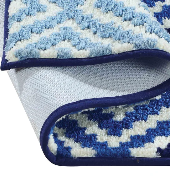 Ryan Quick Dry Polyester Bath Mat Cream and Blue