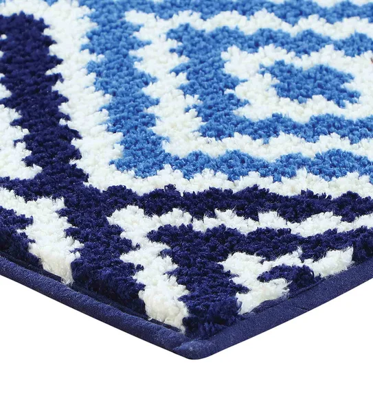Ryan Quick Dry Polyester Bath Mat Cream and Blue