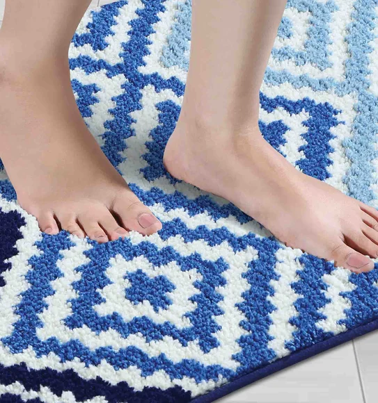 Ryan Quick Dry Polyester Bath Mat Cream and Blue