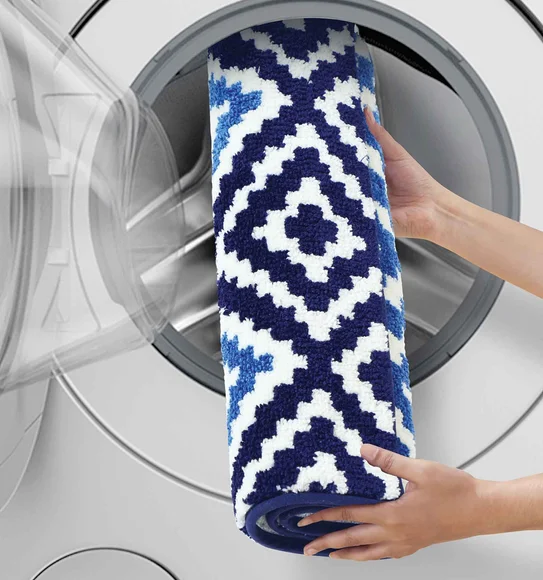Ryan Quick Dry Polyester Bath Mat Cream and Blue