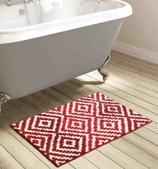 Ryan Quick Dry Polyester Bath Mat Red and Cream
