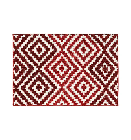 Ryan Quick Dry Polyester Bath Mat Red and Cream