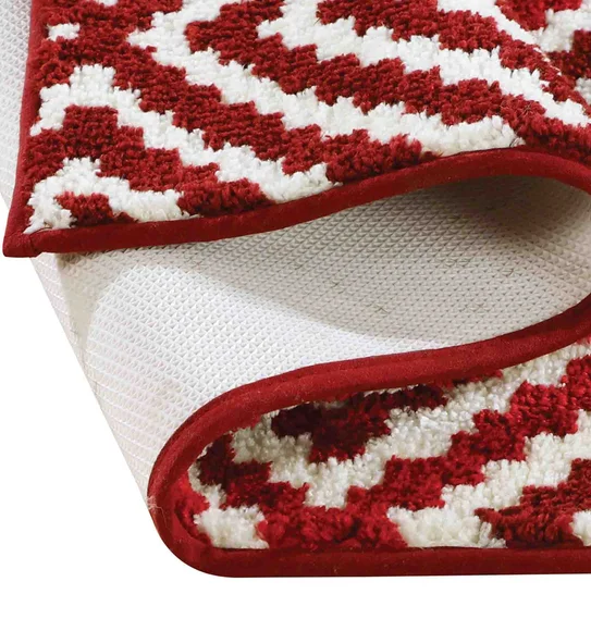 Ryan Quick Dry Polyester Bath Mat Red and Cream