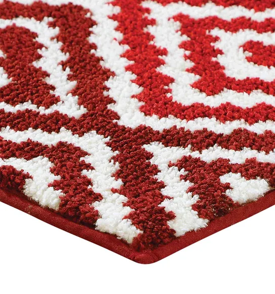 Ryan Quick Dry Polyester Bath Mat Red and Cream