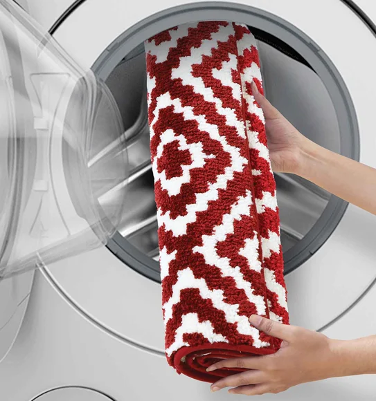 Ryan Quick Dry Polyester Bath Mat Red and Cream