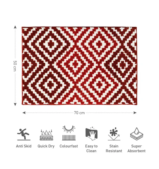 Ryan Quick Dry Polyester Bath Mat Red and Cream