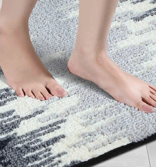 Ryan Quick Dry Polyester Bath Mat Grey and Cream