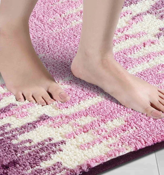 Ryan Quick Dry Polyester Bath Mat Mauve and Cream