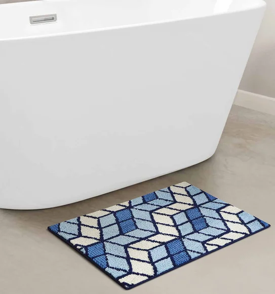 Ryan Quick Dry Polyester Bath Mat L.Blue and Cream