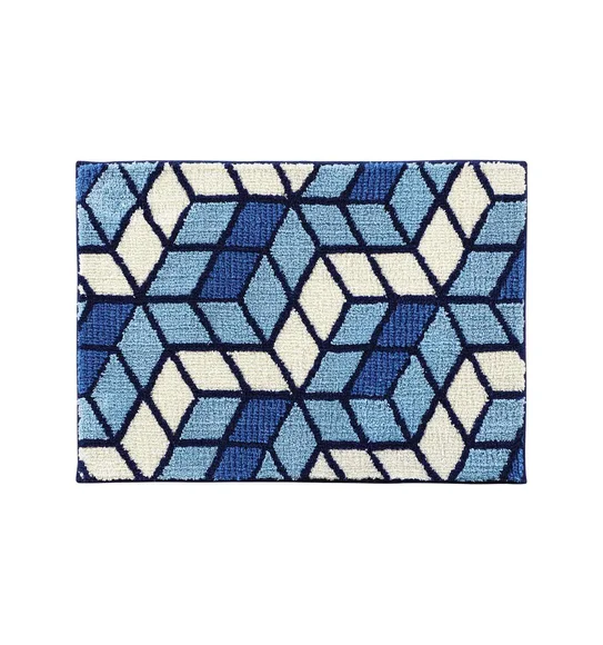 Ryan Quick Dry Polyester Bath Mat L.Blue and Cream