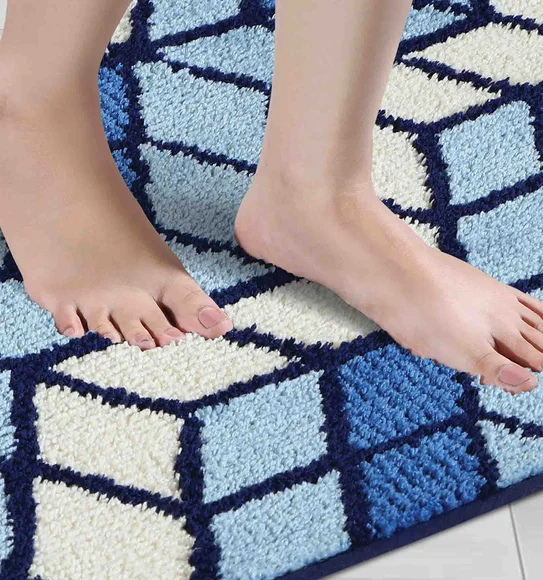 Ryan Quick Dry Polyester Bath Mat L.Blue and Cream